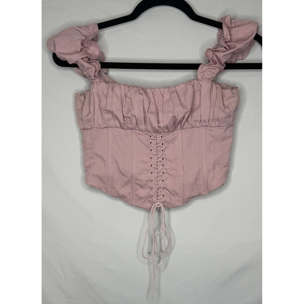 Princess Polly Pink Corset Crop Top Ruffle Strap Lace Up Bustier US 2 Milkmaid
